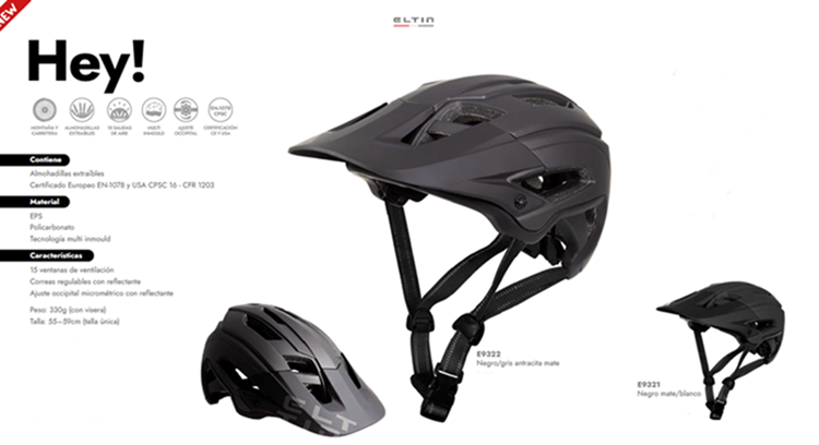 CASCO BICICLETA ELTIN HEY NEGRO MATE BLANCO 55-59